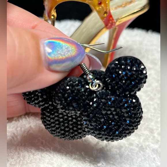 Betsey Johnson style black rhinestone look Mickey earrings,nickel free h… - Picture 2 of 9